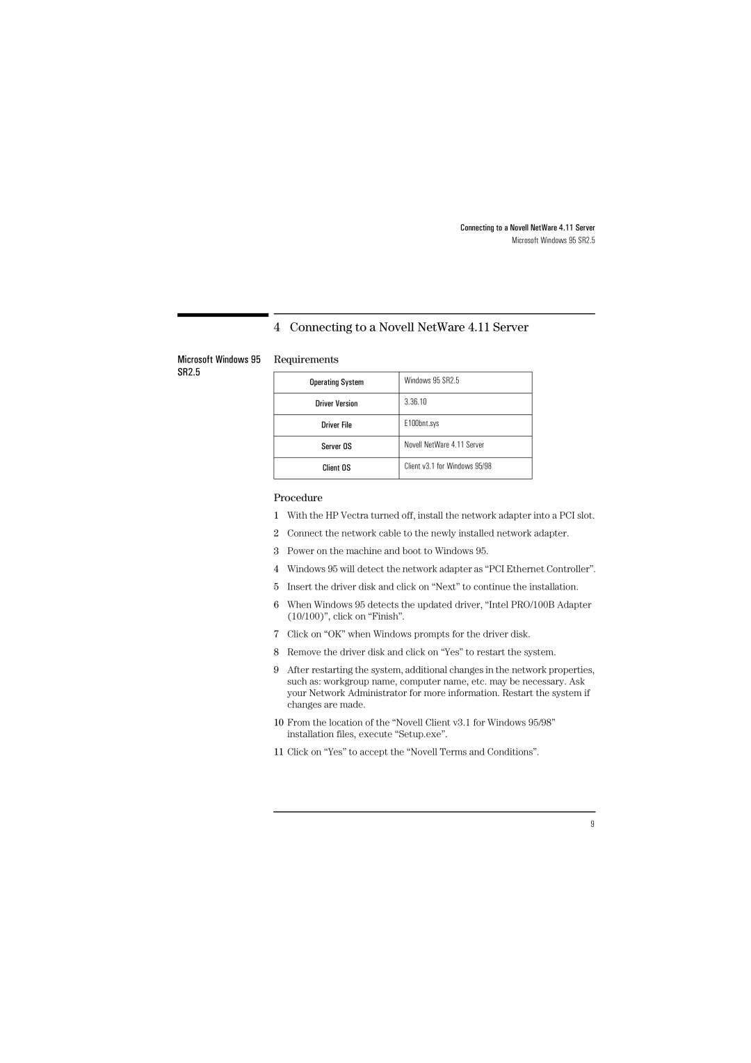 HP Pro100B manual Connecting to a Novell NetWare 4.11 Server 