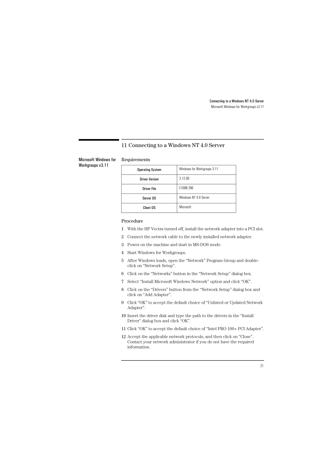 HP Pro100B manual Connecting to a Windows NT 4.0 Server 