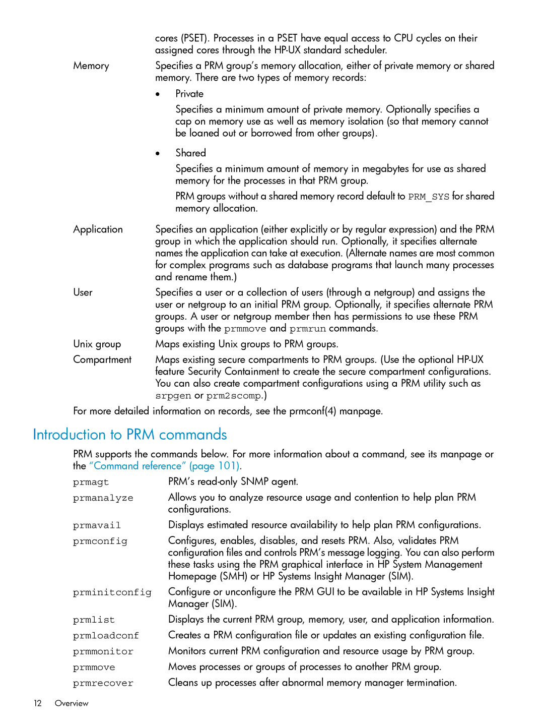 HP Process Resource Manager (PRM) manual Introduction to PRM commands 