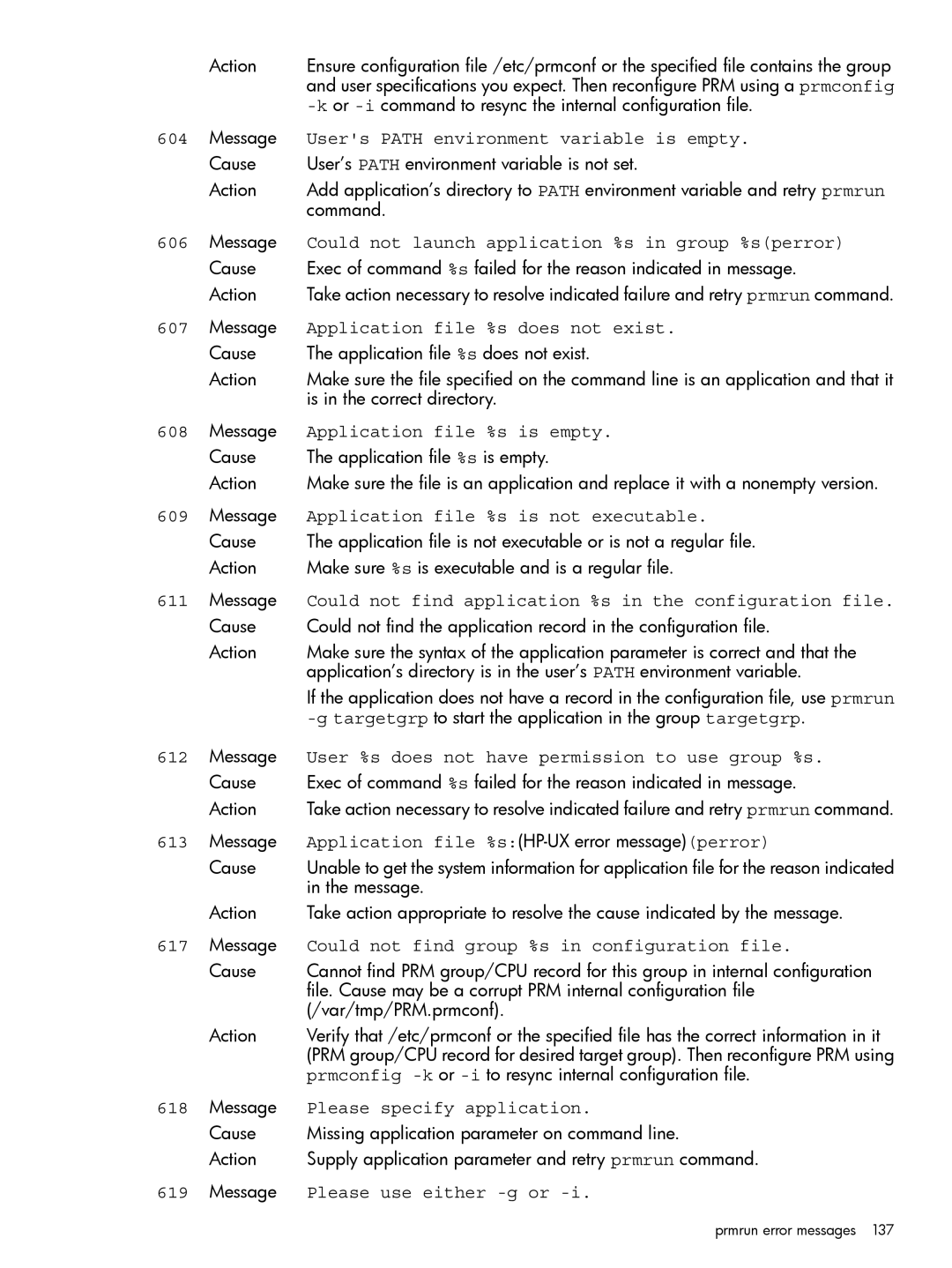 HP Process Resource Manager (PRM) manual Users Path environment variable is empty, Application file %s does not exist 