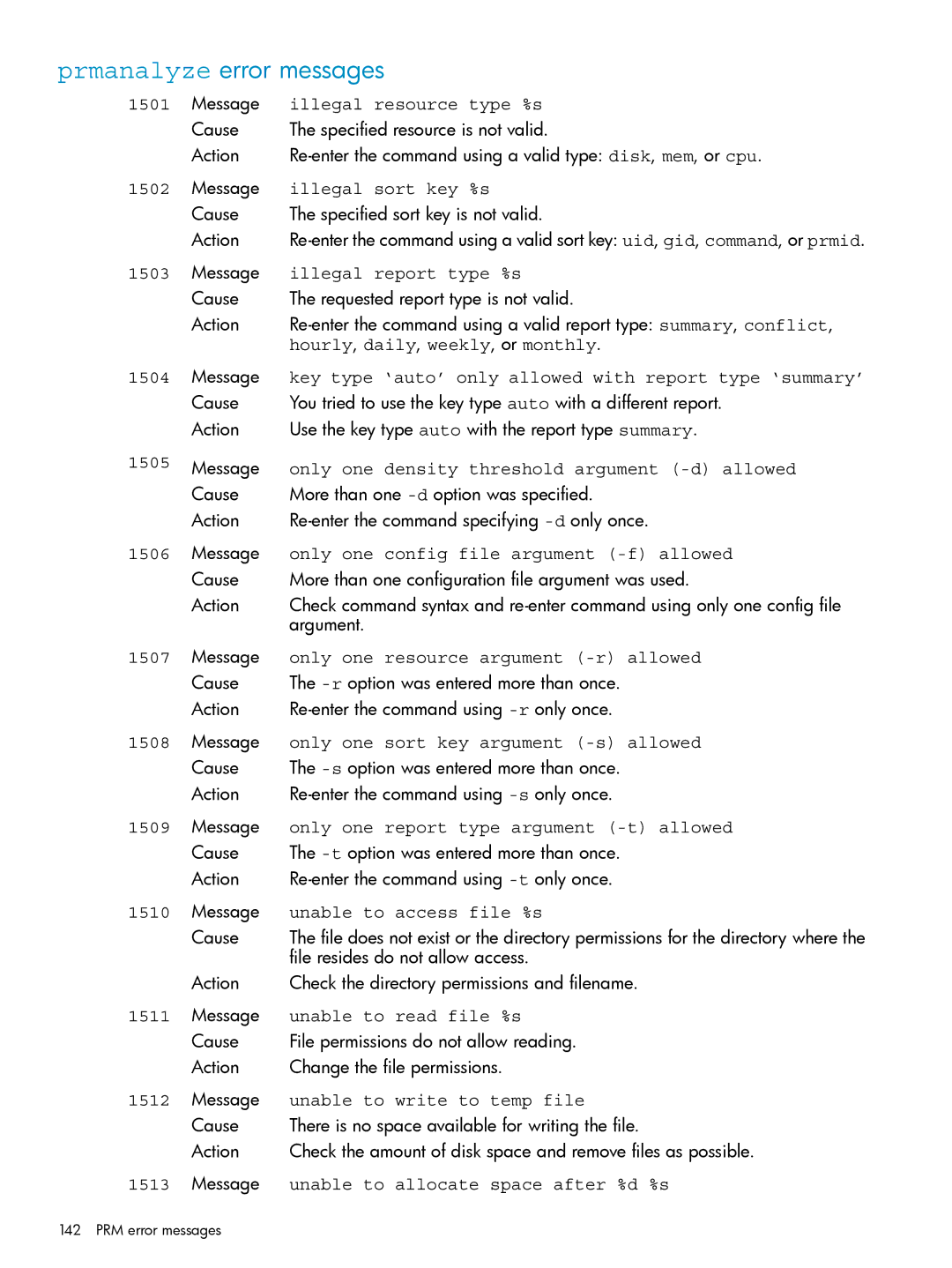 HP Process Resource Manager (PRM) manual Prmanalyze error messages 