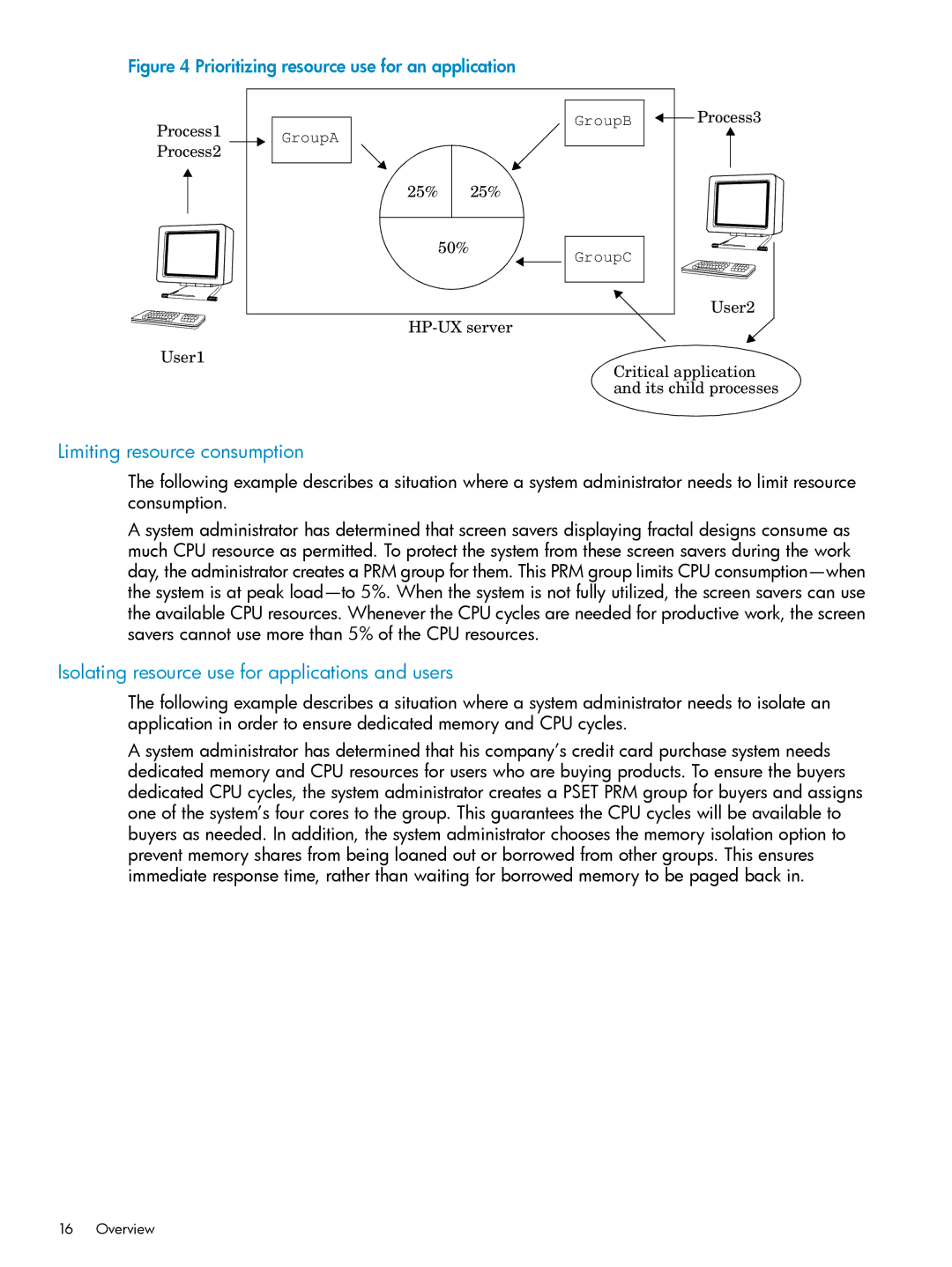 HP Process Resource Manager (PRM) manual Limiting resource consumption, Isolating resource use for applications and users 