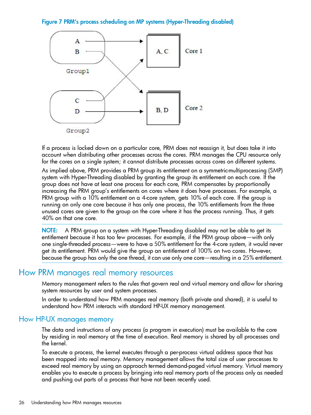 HP Process Resource Manager (PRM) manual How PRM manages real memory resources, How HP-UX manages memory 