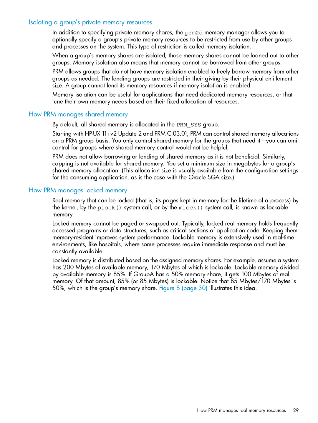 HP Process Resource Manager (PRM) manual Isolating a group’s private memory resources, How PRM manages shared memory 