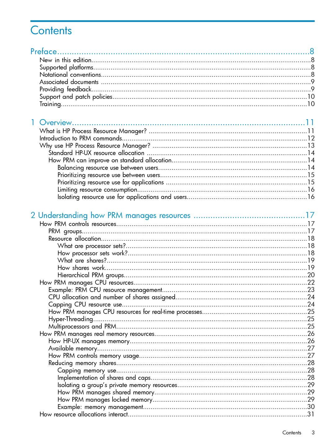 HP Process Resource Manager (PRM) manual Contents 