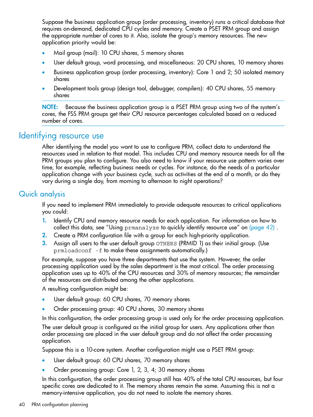 HP Process Resource Manager (PRM) manual Identifying resource use, Quick analysis 