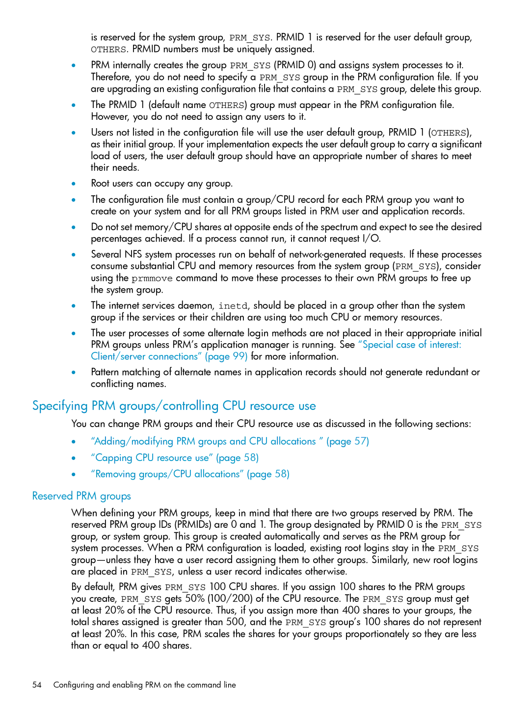 HP Process Resource Manager (PRM) manual Specifying PRM groups/controlling CPU resource use, Reserved PRM groups 