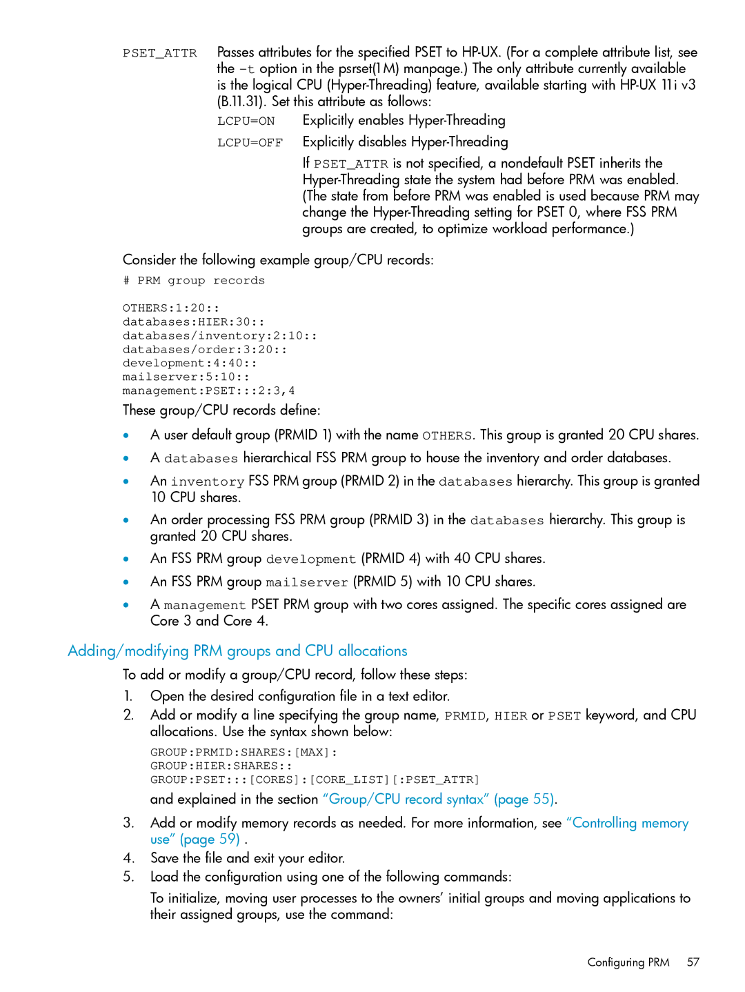 HP Process Resource Manager (PRM) manual Adding/modifying PRM groups and CPU allocations 