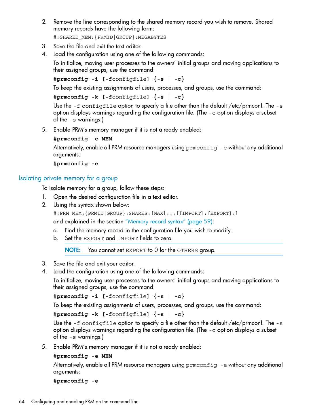 HP Process Resource Manager (PRM) manual Isolating private memory for a group 