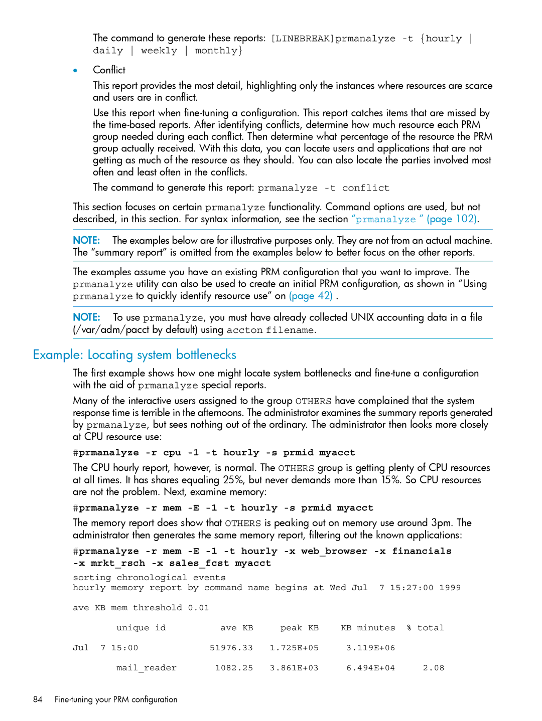 HP Process Resource Manager (PRM) manual Example Locating system bottlenecks, Daily weekly monthly 