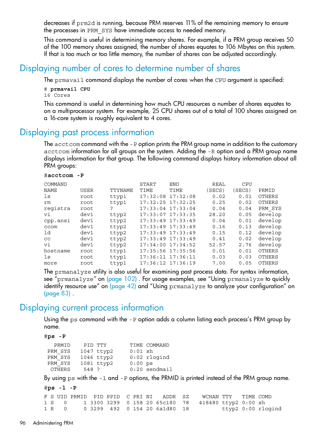 HP Process Resource Manager (PRM) manual Displaying number of cores to determine number of shares 