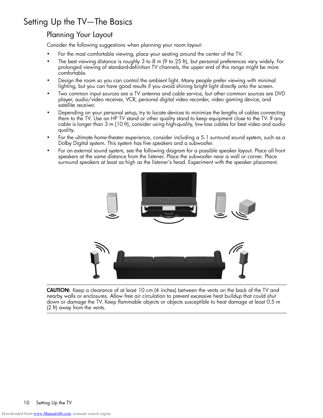 HP Projection Television MD6580N, Projection Television MD5880N manual Setting Up the TV-The Basics, Planning Your Layout 