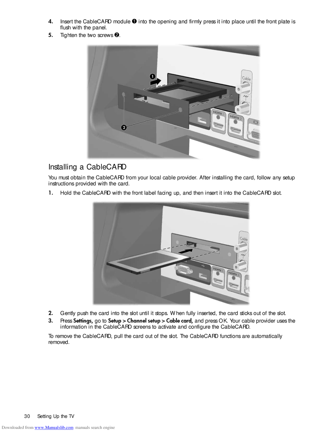 HP Projection Television MD6580N, Projection Television MD5880N manual Installing a CableCARD 