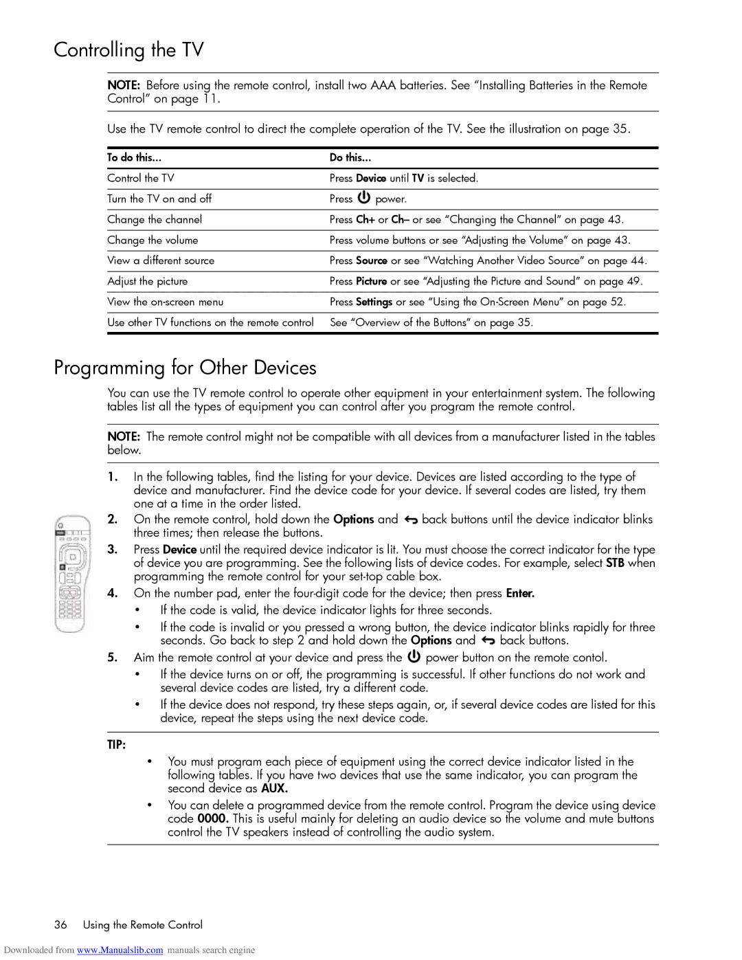 HP Projection Television MD6580N manual Controlling the TV, Programming for Other Devices, Adjust the picture 