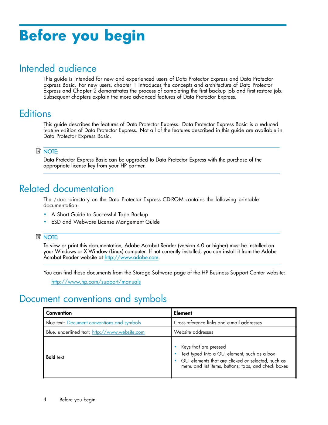 HP Projer TC33096003 manual Before you begin, Intended audience, Editions, Related documentation 