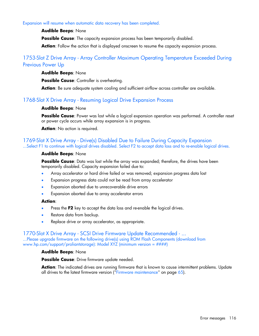 HP ProLight Server manual Slot X Drive Array Resuming Logical Drive Expansion Process 