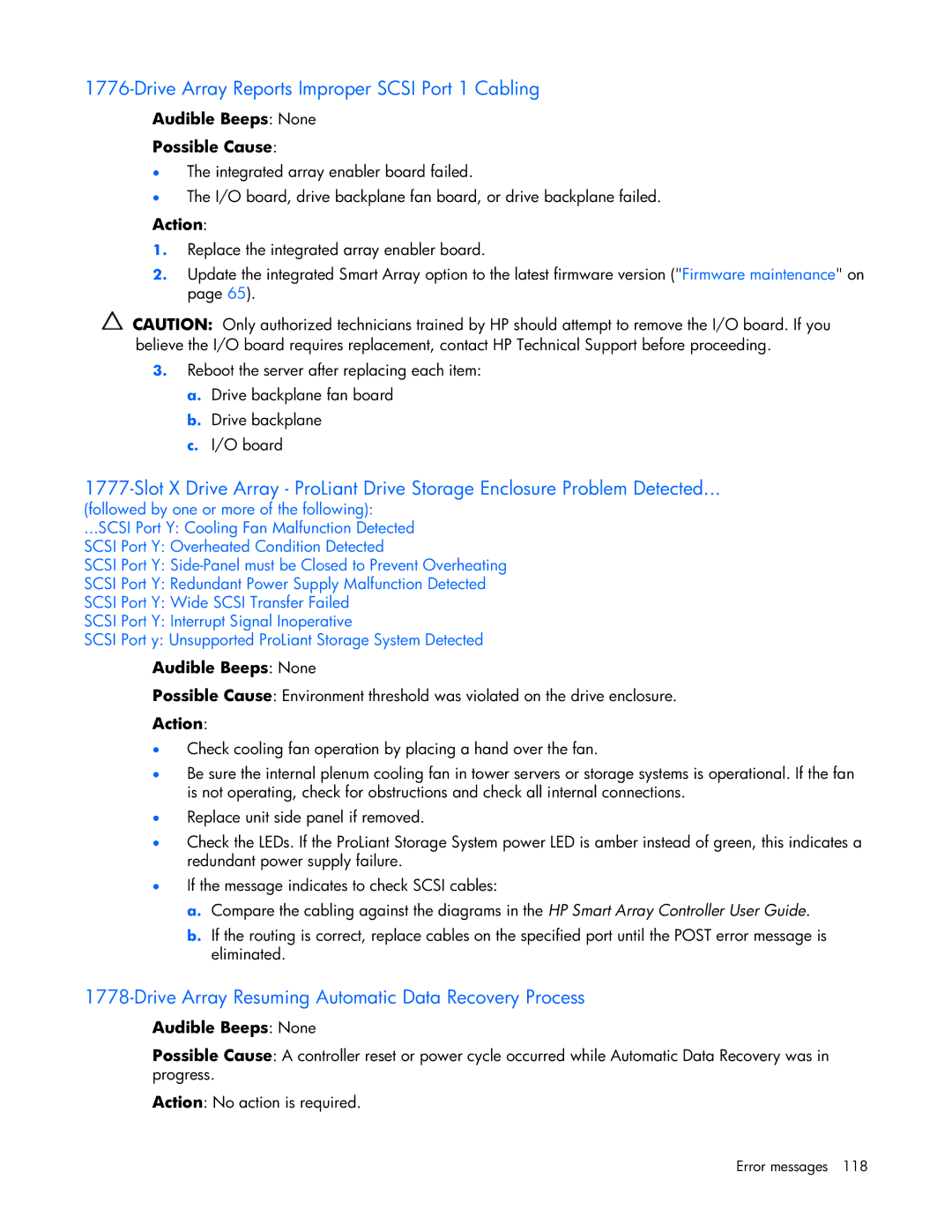 HP ProLight Server Drive Array Reports Improper Scsi Port 1 Cabling, Drive Array Resuming Automatic Data Recovery Process 