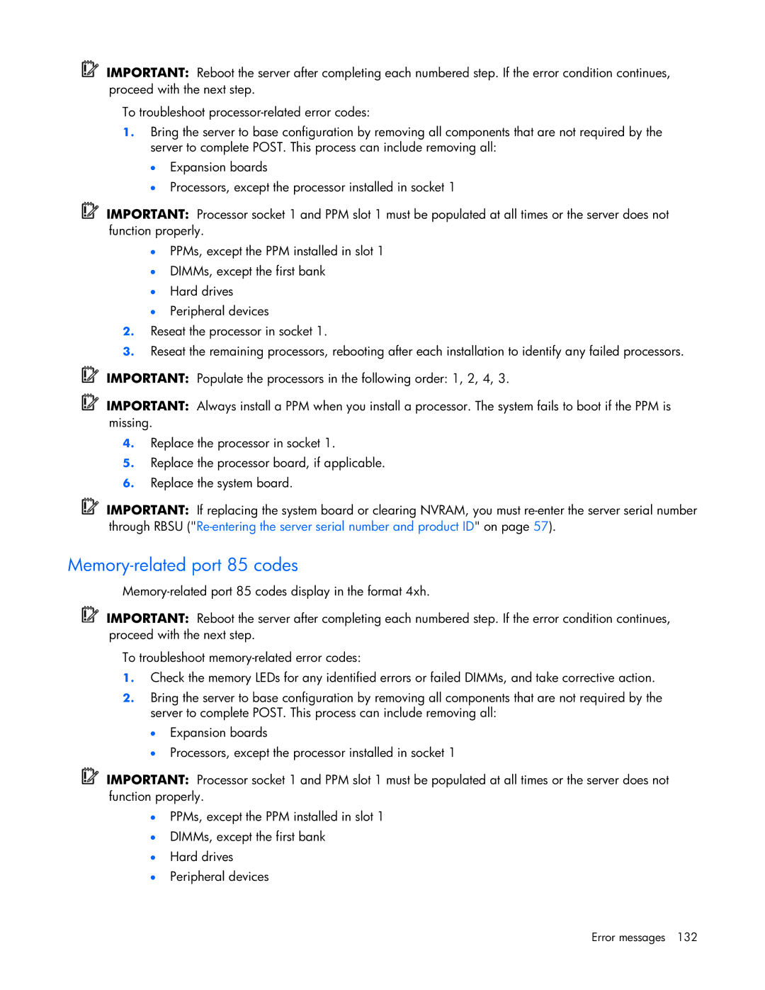 HP ProLight Server manual Memory-related port 85 codes 