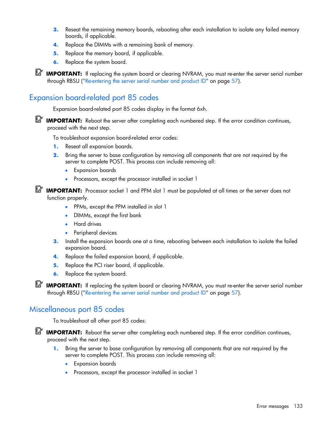 HP ProLight Server manual Expansion board-related port 85 codes, Miscellaneous port 85 codes 