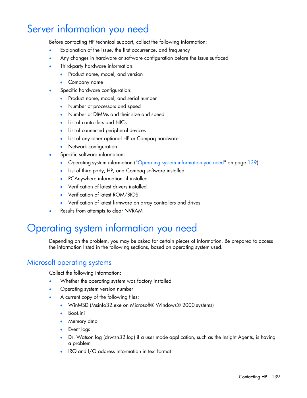 HP ProLight Server manual Server information you need, Operating system information you need, Microsoft operating systems 