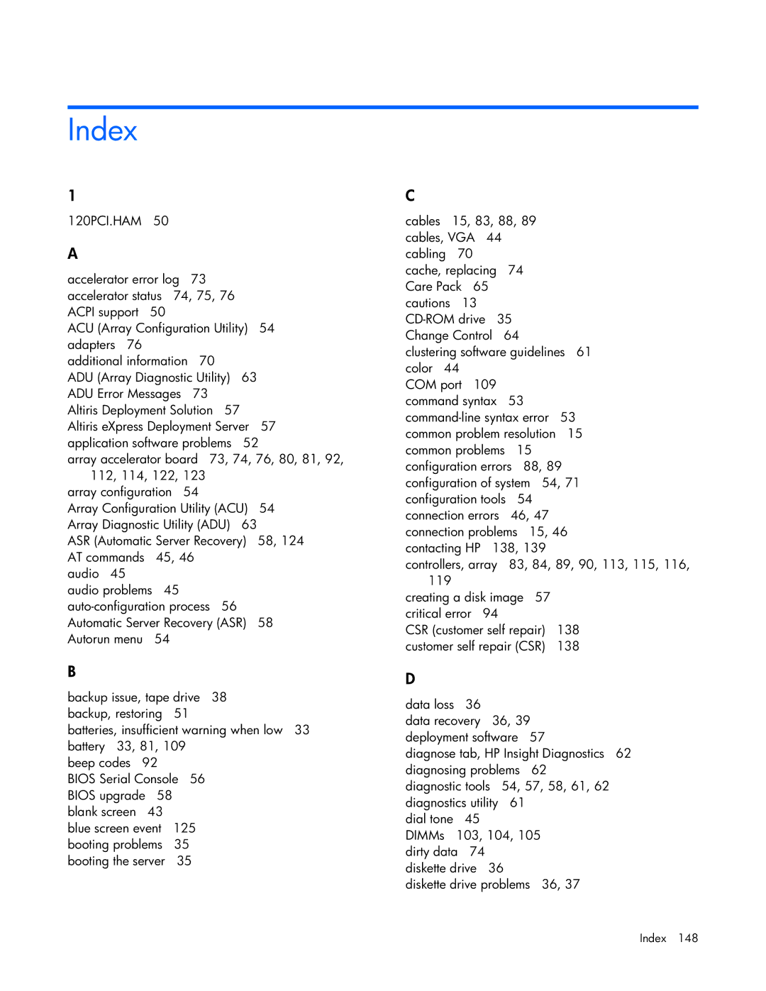 HP ProLight Server manual Index 