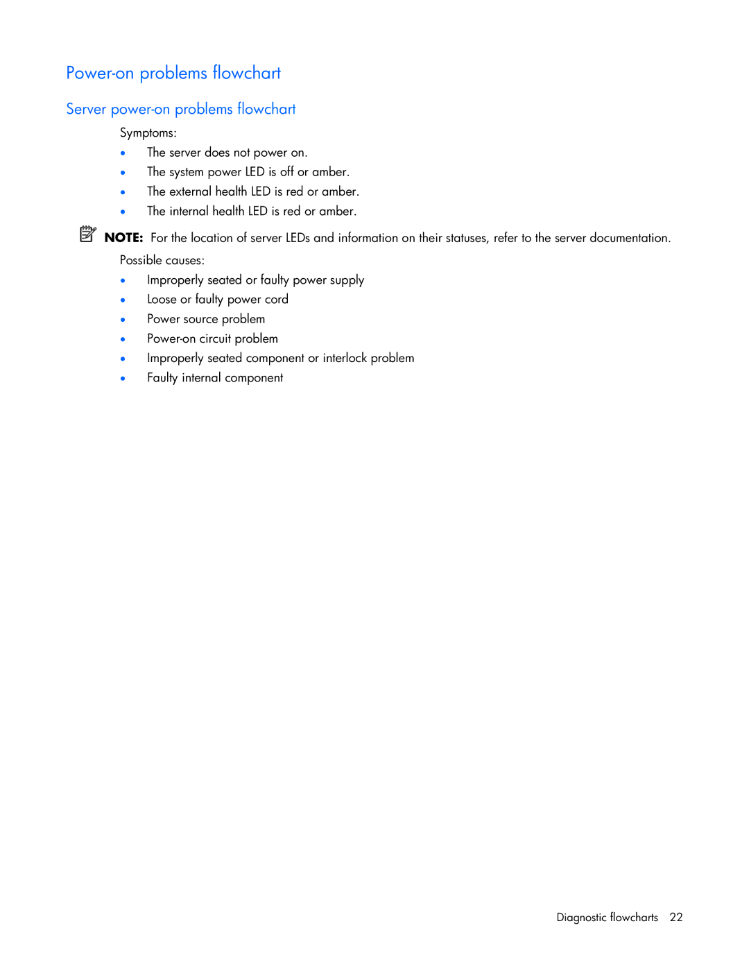 HP ProLight Server manual Power-on problems flowchart, Server power-on problems flowchart 