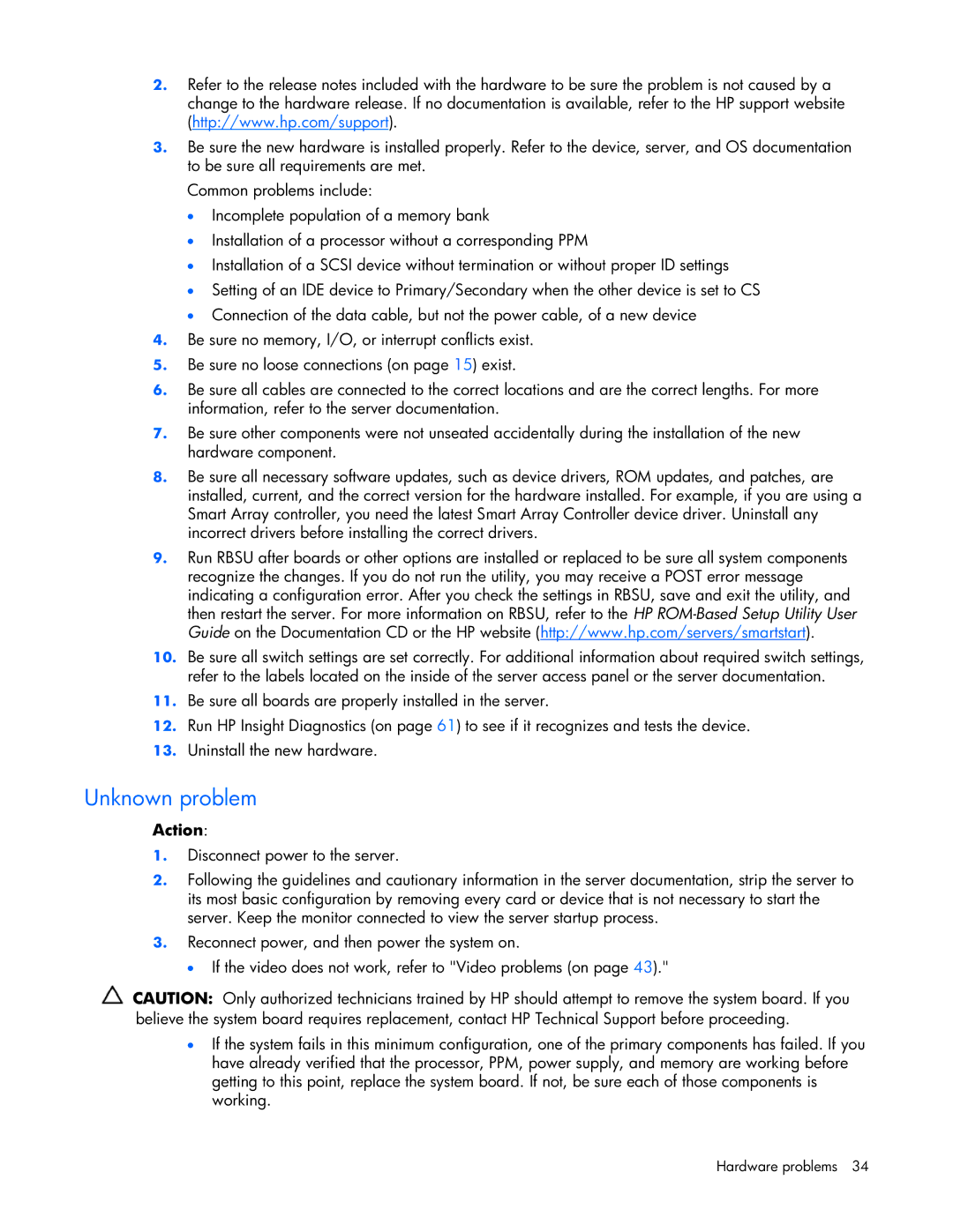 HP ProLight Server manual Unknown problem 