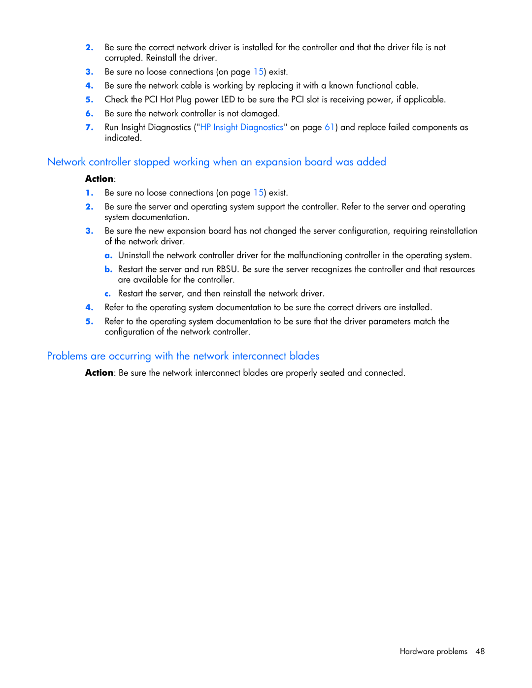 HP ProLight Server manual Problems are occurring with the network interconnect blades 