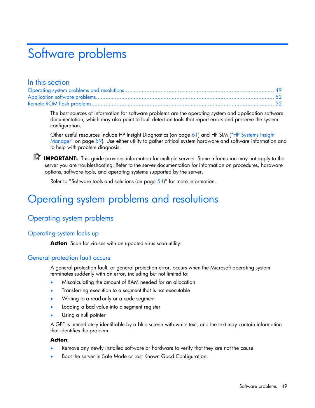 HP ProLight Server manual Software problems, Operating system problems and resolutions, Operating system locks up 