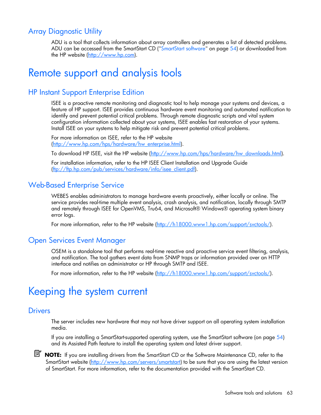 HP ProLight Server manual Remote support and analysis tools, Keeping the system current 