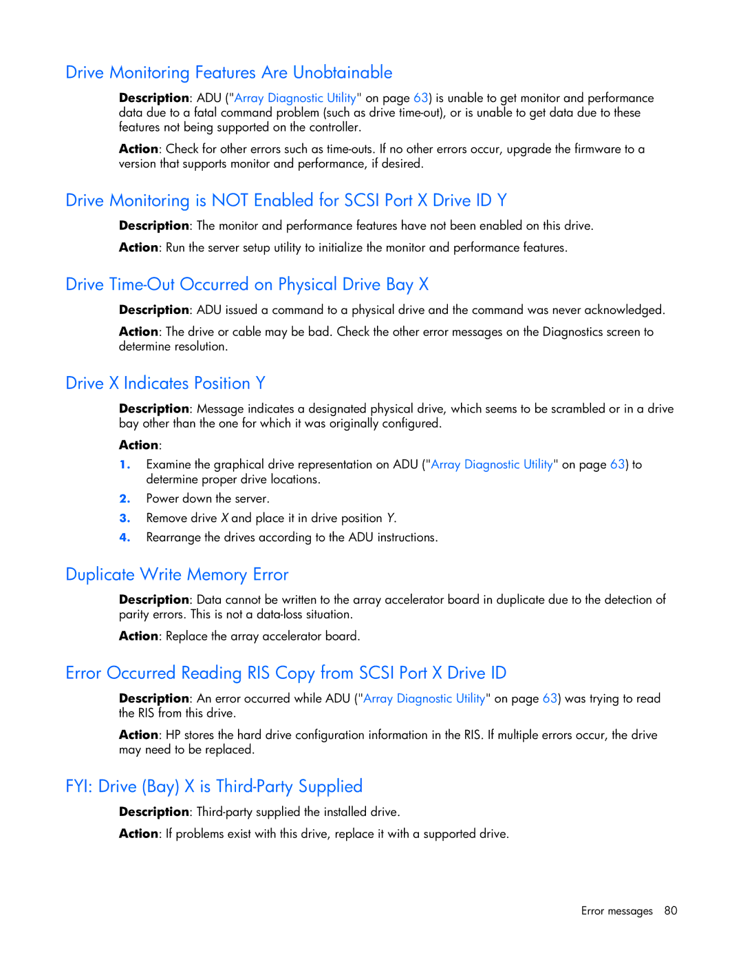 HP ProLight Server Drive Monitoring Features Are Unobtainable, Drive Monitoring is not Enabled for Scsi Port X Drive ID Y 