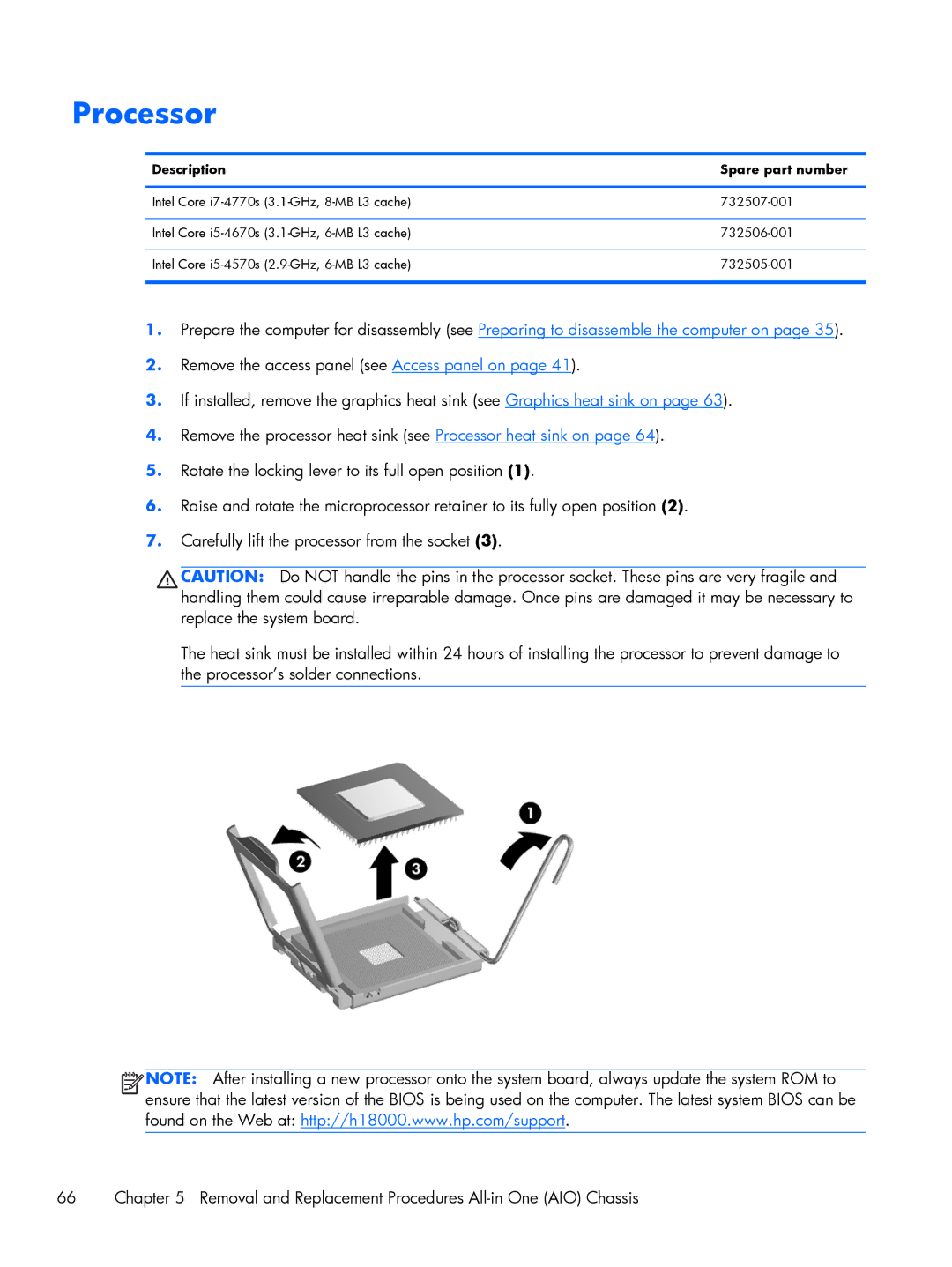 HP Promo 800 G1 E1Z82UTABA, Promo 800 G1 E1Z80UTABA, E2A03UT E2A03UT#ABA manual Processor, Description Spare part number 