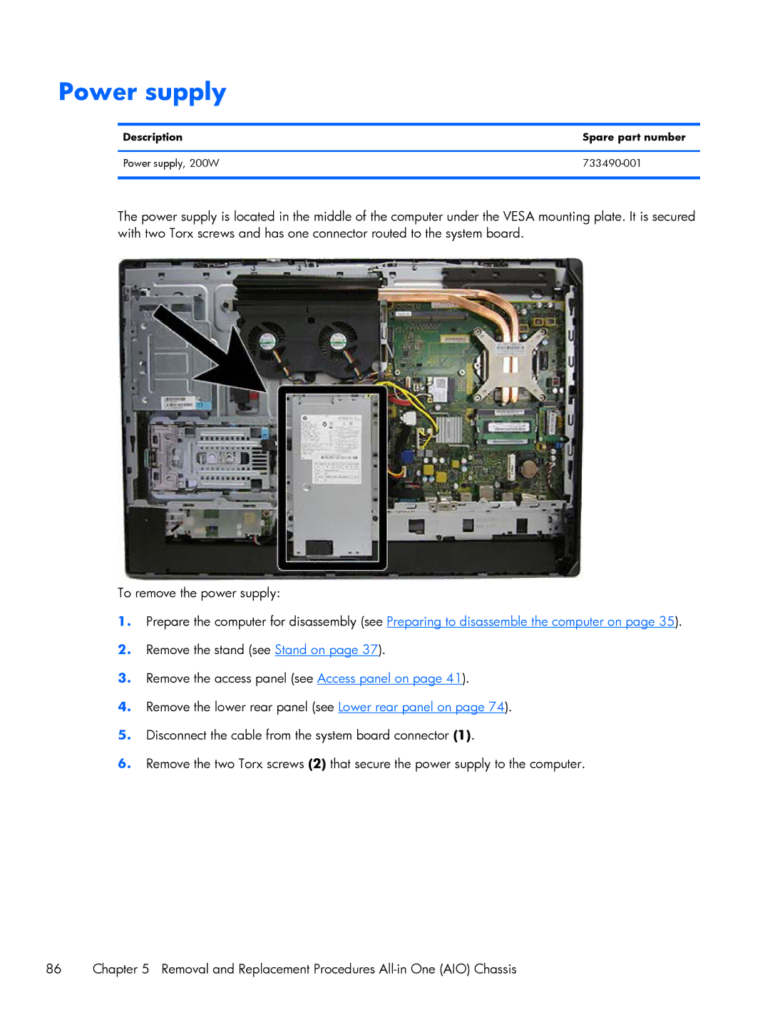 HP Promo 800 G1 E1Z82UTABA, Promo 800 G1 E1Z80UTABA manual Description Spare part number Power supply, 200W 733490-001 