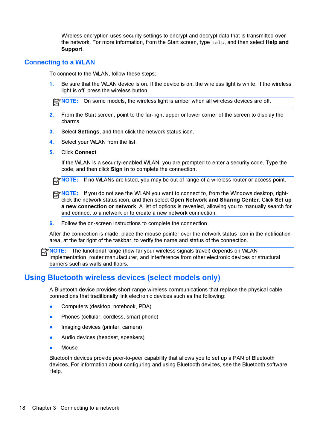 HP Provantage F3F15UA#ABA manual Using Bluetooth wireless devices select models only, Connecting to a Wlan 