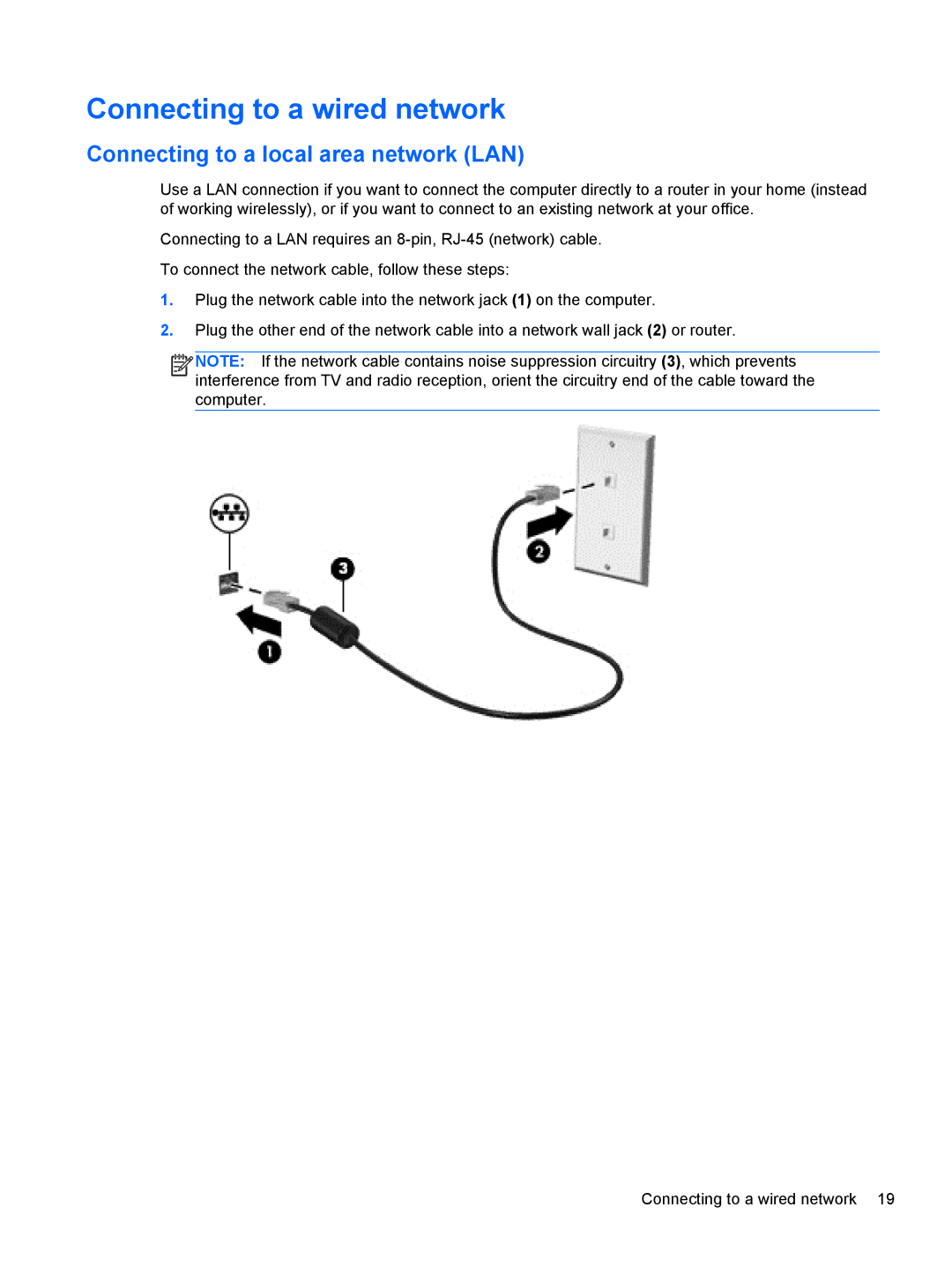 HP Provantage F3F15UA#ABA manual Connecting to a wired network, Connecting to a local area network LAN 