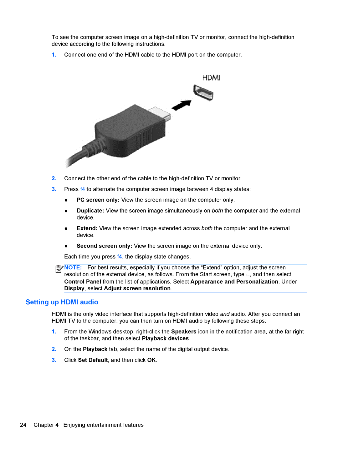 HP Provantage F3F15UA#ABA manual Setting up Hdmi audio 