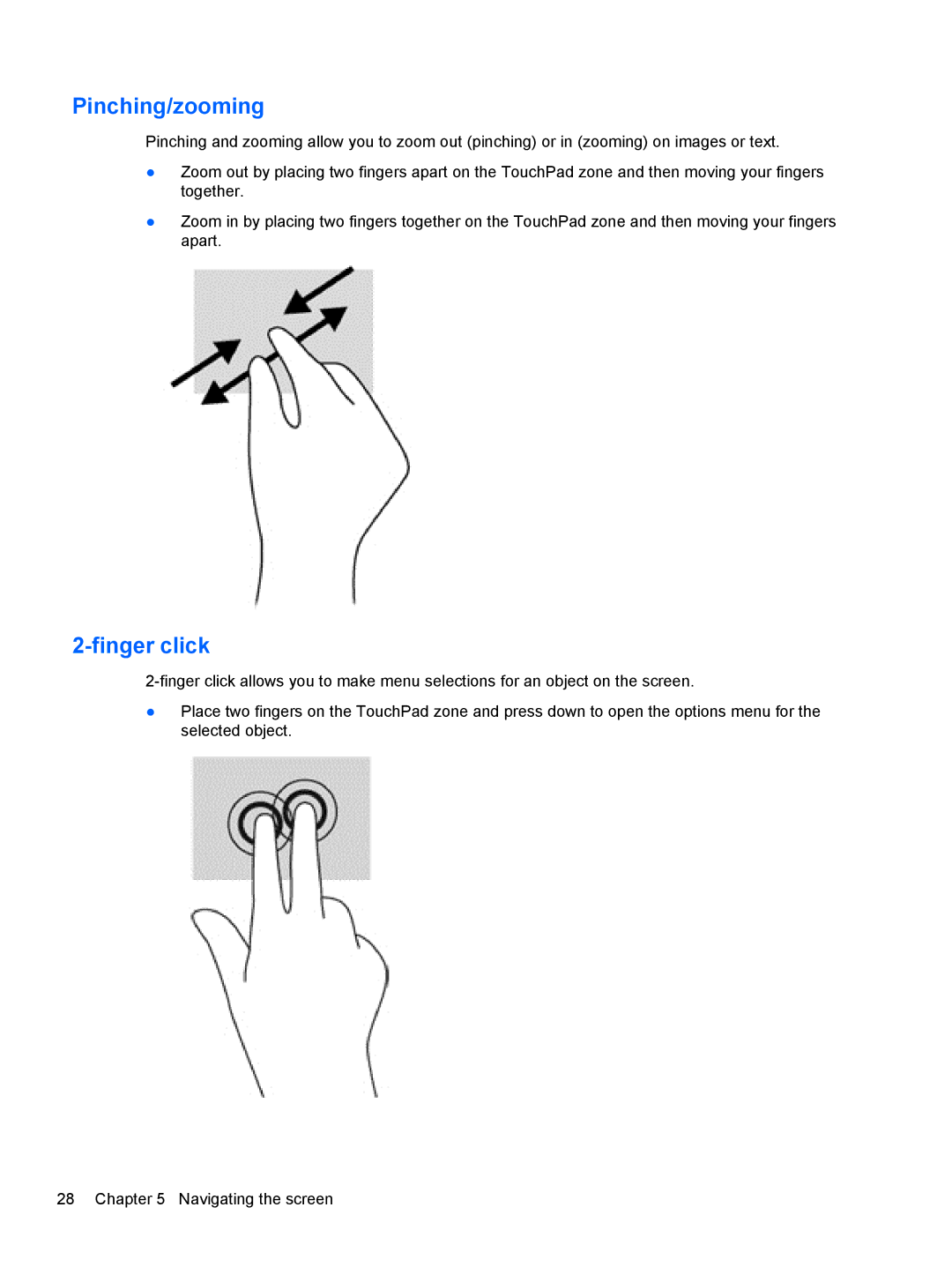 HP Provantage F3F15UA#ABA manual Pinching/zooming, Finger click 