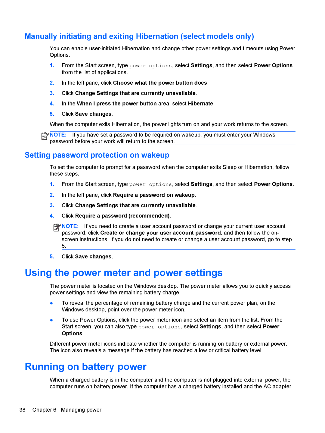 HP Provantage F3F15UA#ABA manual Using the power meter and power settings, Running on battery power 