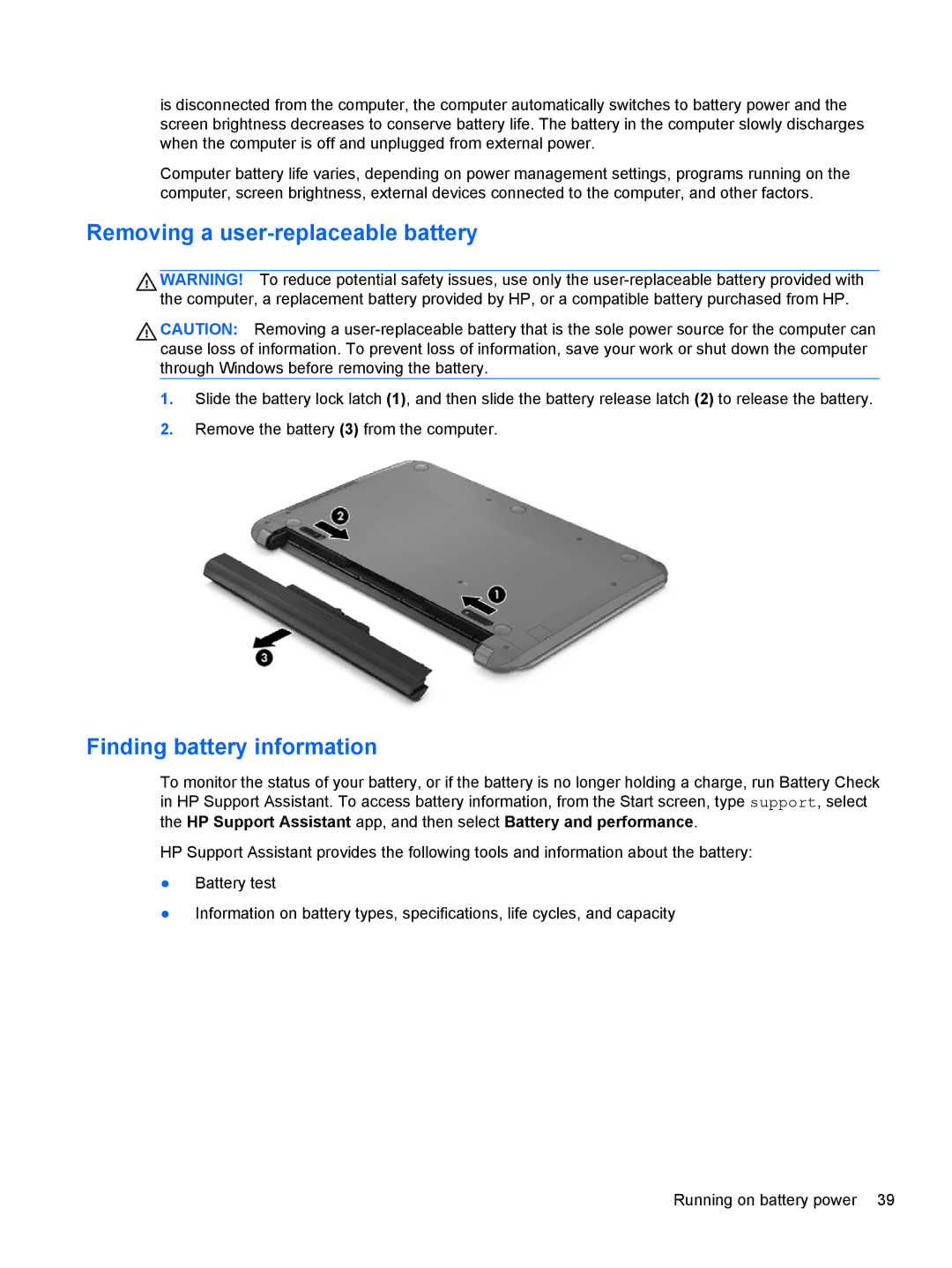 HP Provantage F3F15UA#ABA manual Removing a user-replaceable battery, Finding battery information 