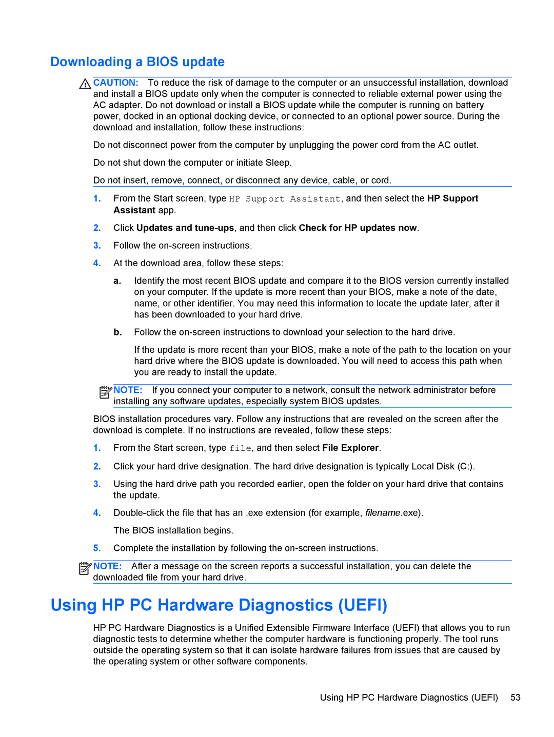 HP Provantage F3F15UA#ABA manual Using HP PC Hardware Diagnostics Uefi, Downloading a Bios update 