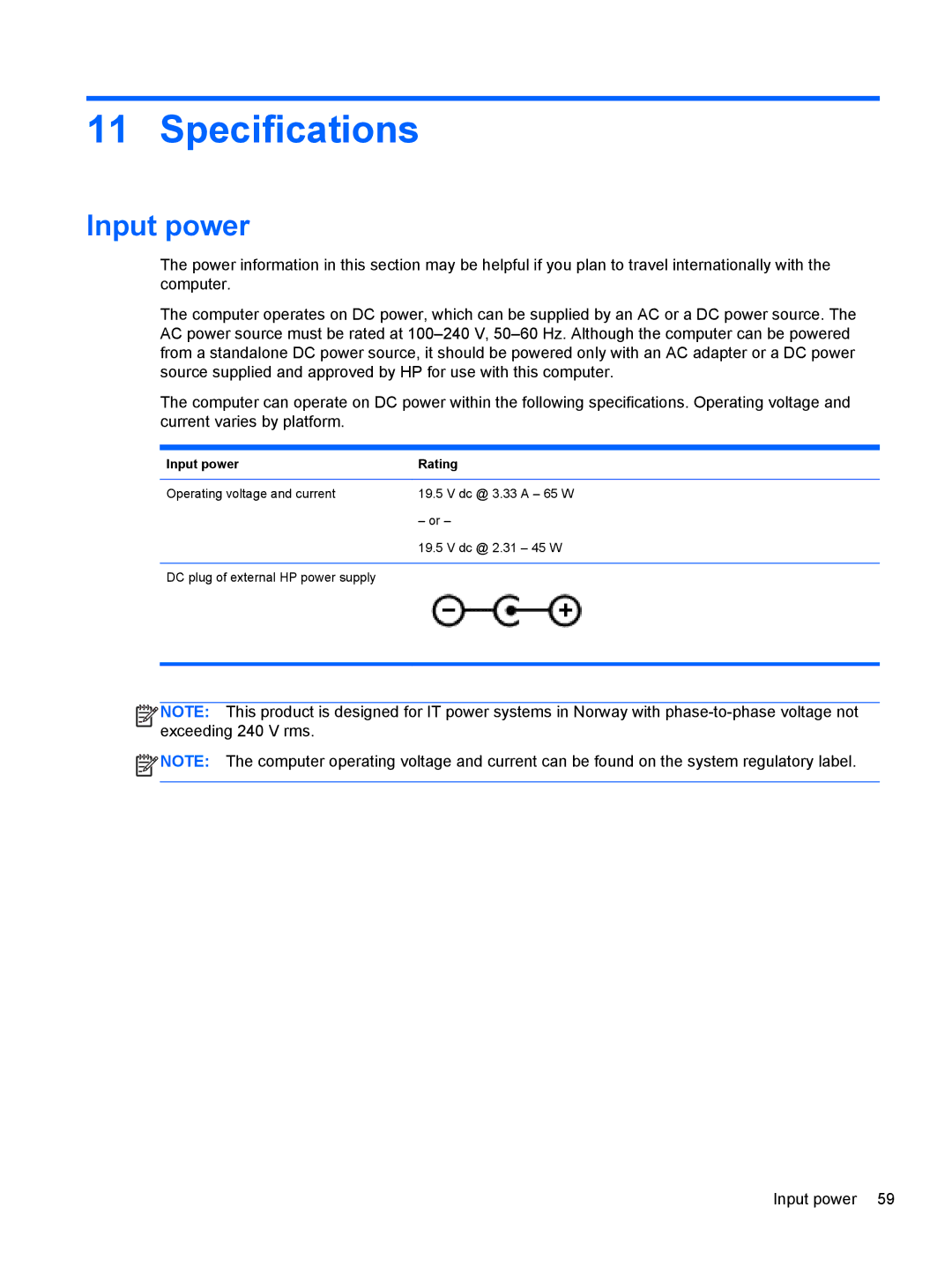 HP Provantage F3F15UA#ABA manual Specifications, Input power 