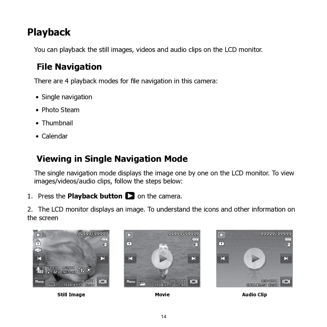 HP PW460t manual Playback, File Navigation, Viewing in Single Navigation Mode 