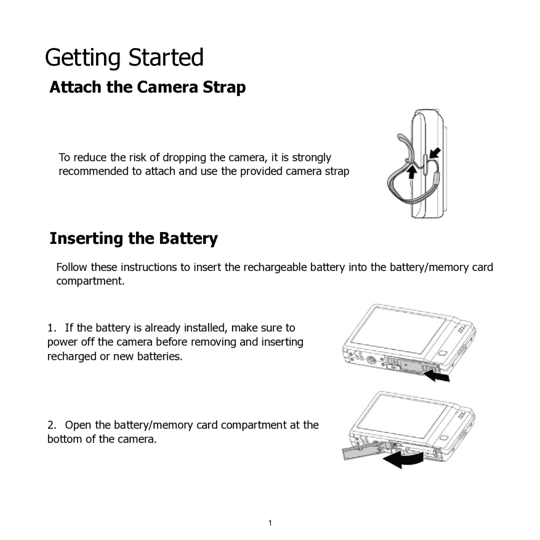 HP PW460t manual Attach the Camera Strap, Inserting the Battery 