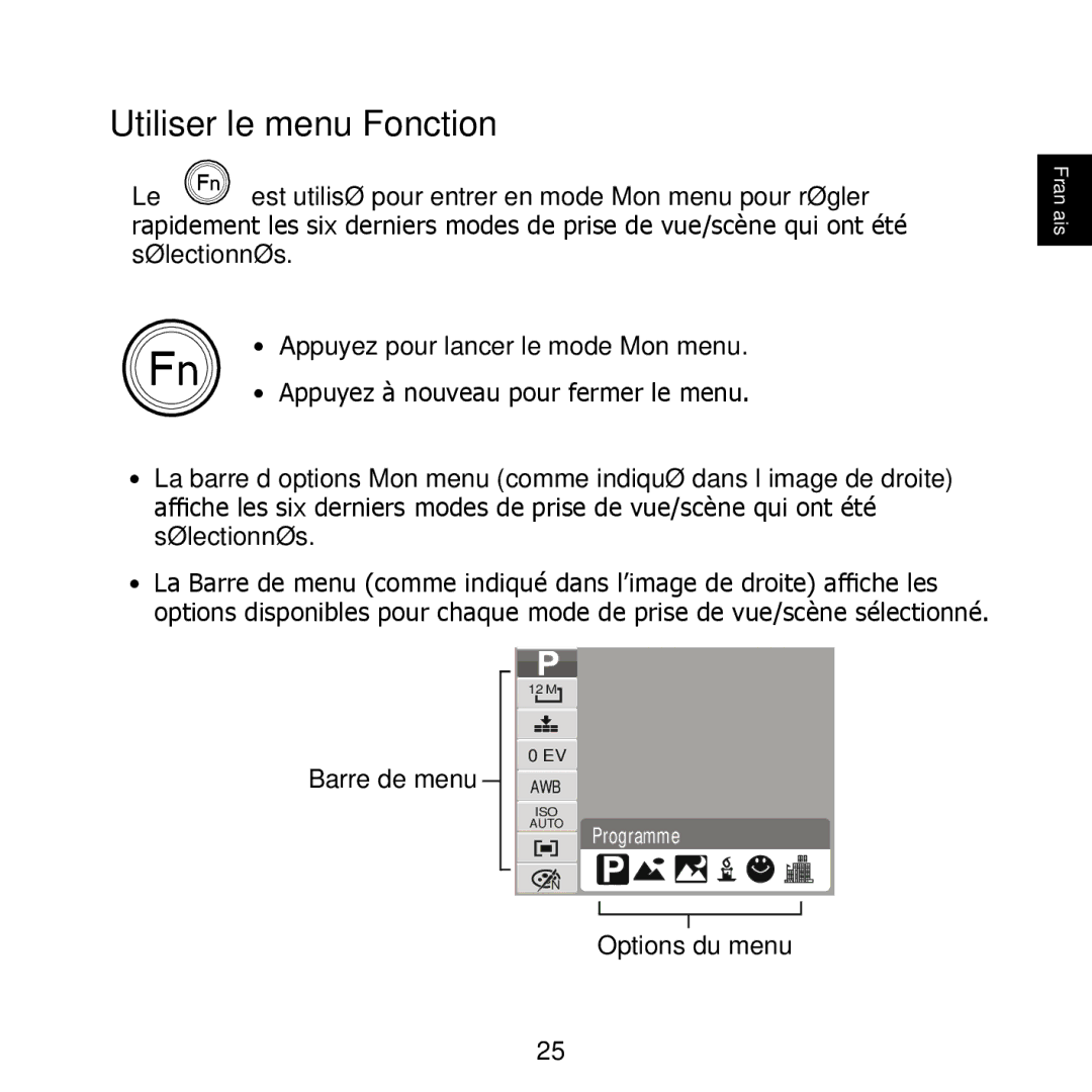 HP PW550 manual Utiliser le menu Fonction 