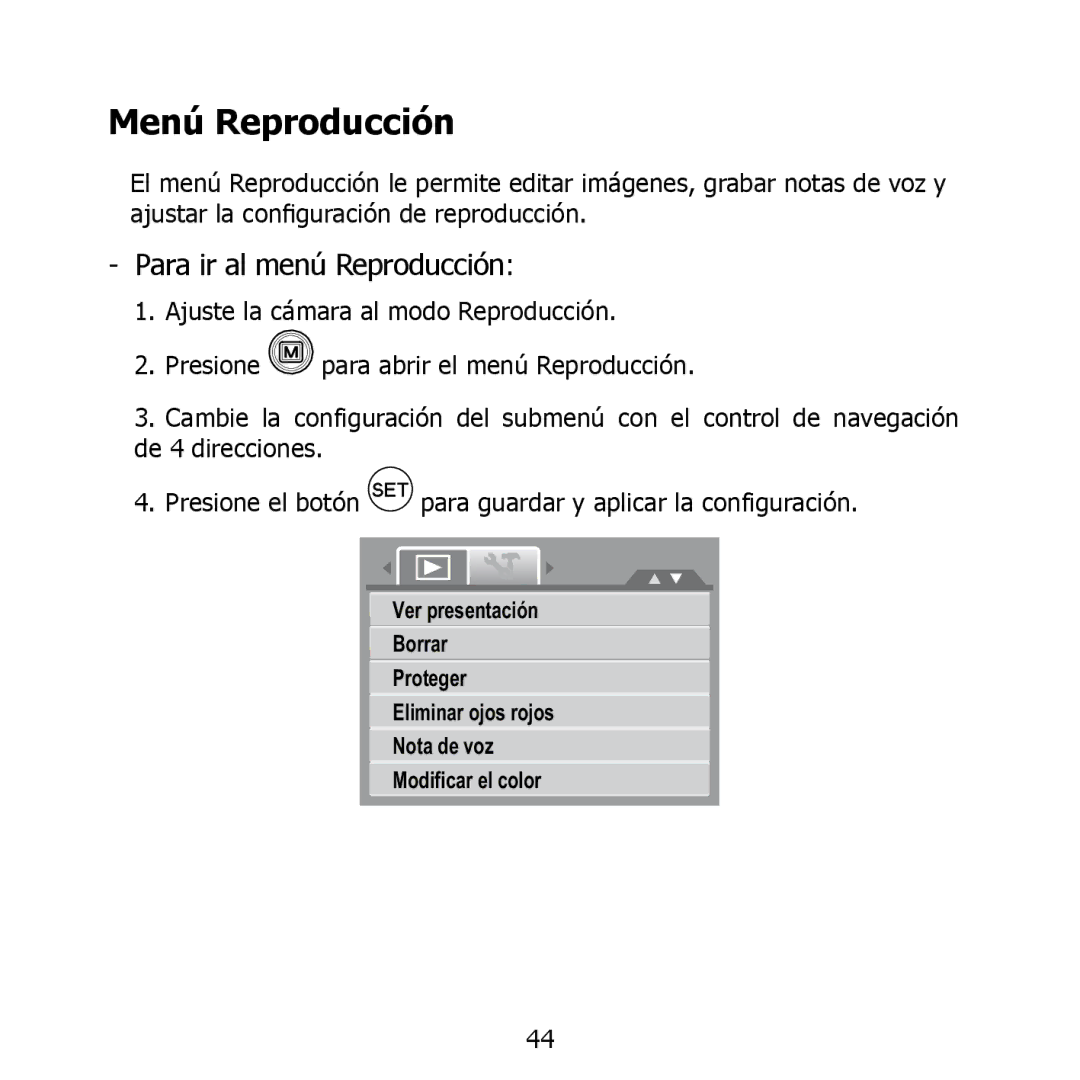 HP PW550 manual Menú Reproducción, Para ir al menú Reproducción 