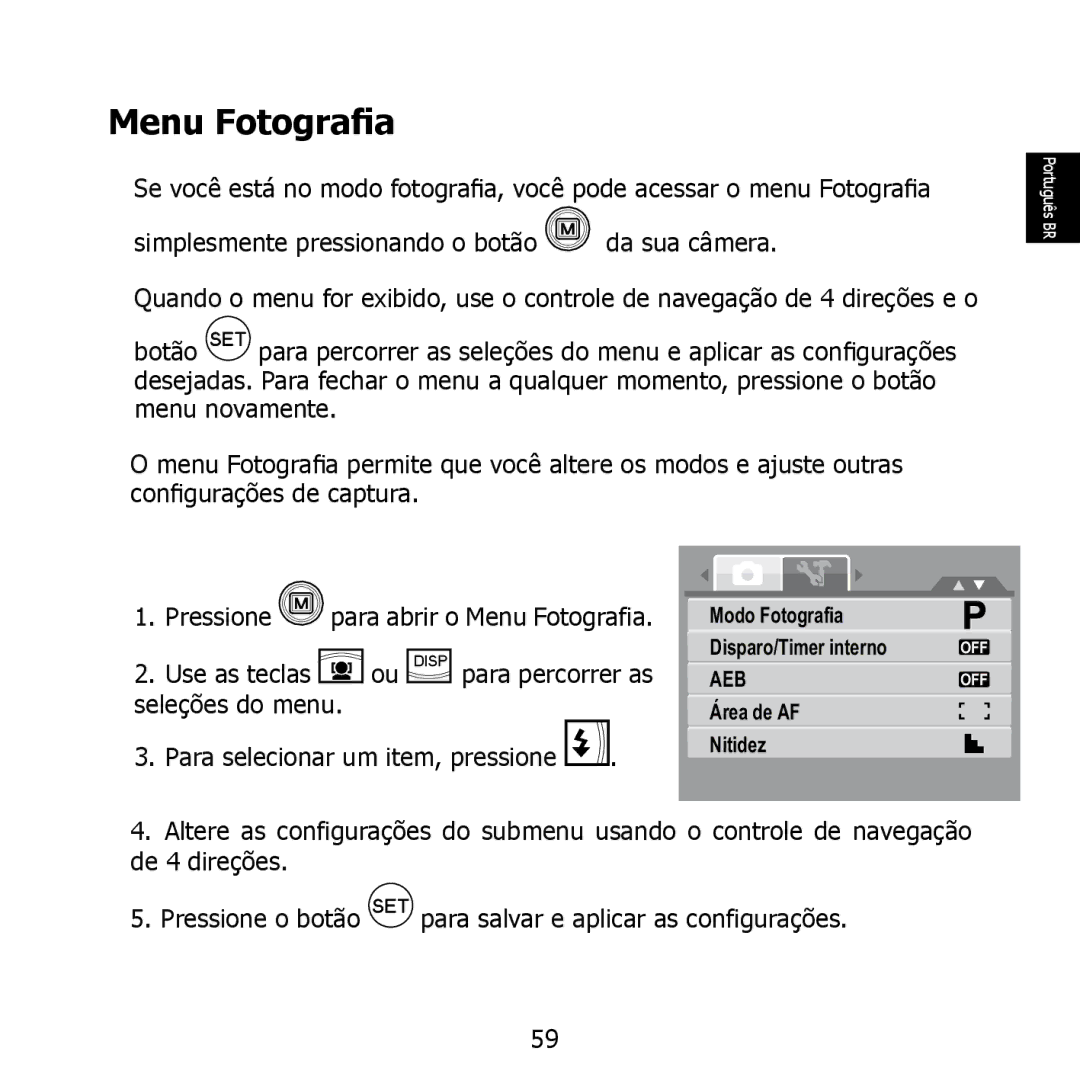 HP PW550 manual Menu Fotografia 