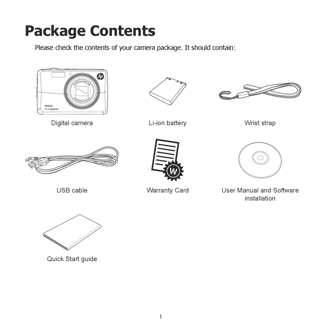 HP PW550 manual Package Contents 