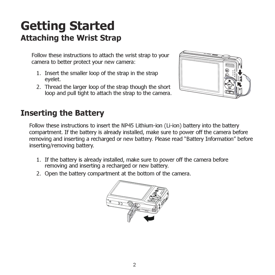 HP PW550 manual Attaching the Wrist Strap, Inserting the Battery 