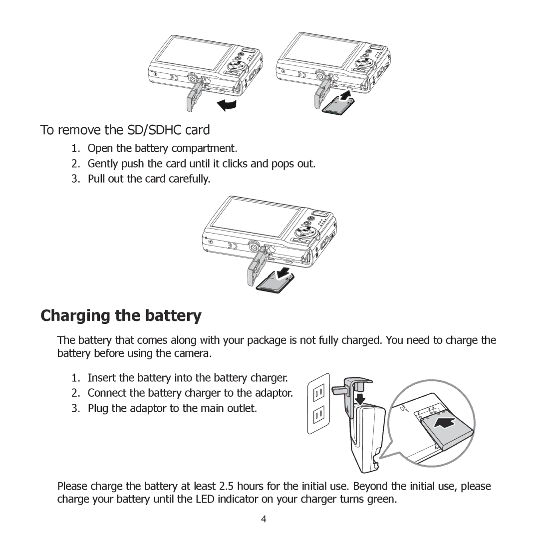 HP PW550 manual Charging the battery, To remove the SD/SDHC card 