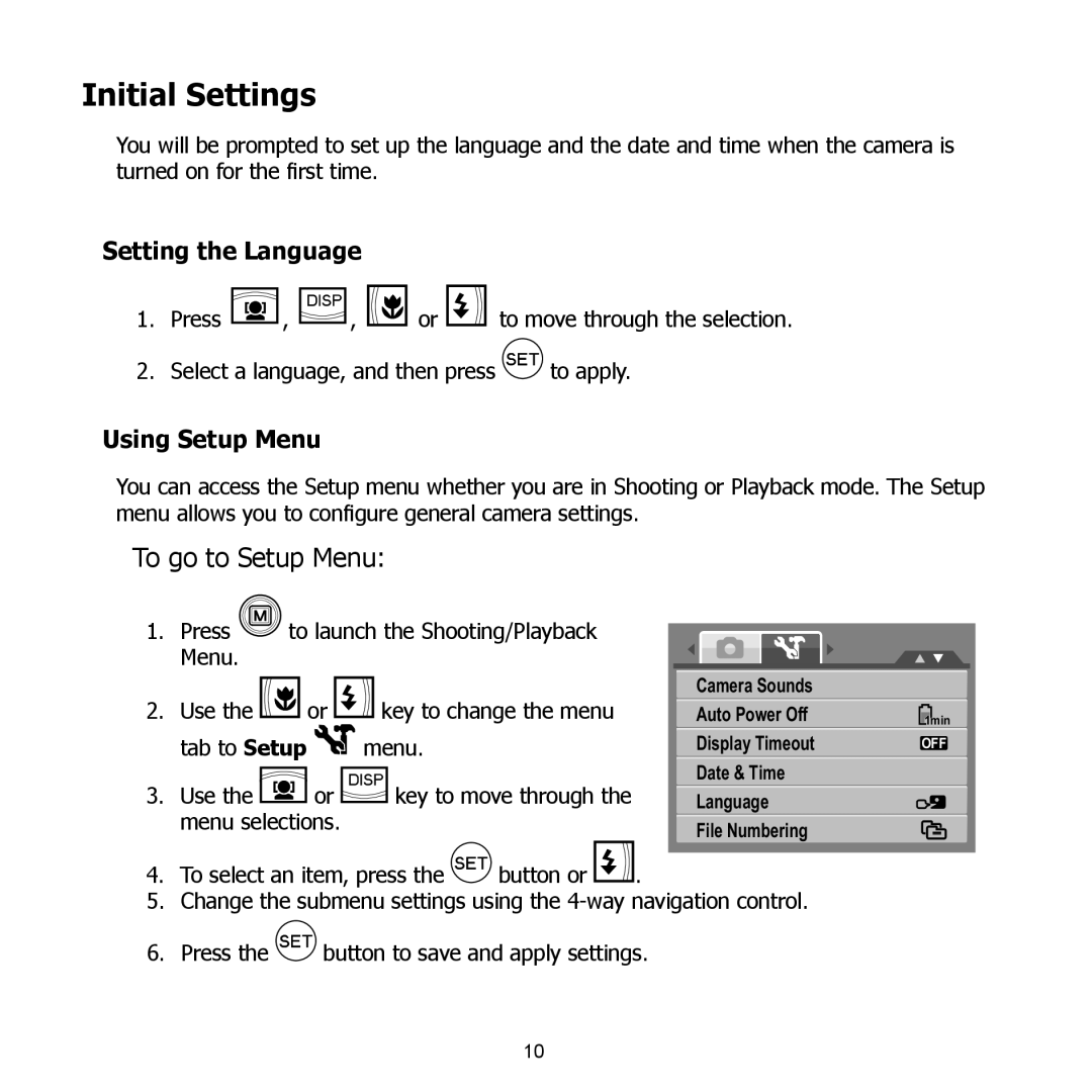 HP PW550 manual Initial Settings, To go to Setup Menu, Setting the Language, Using Setup Menu 